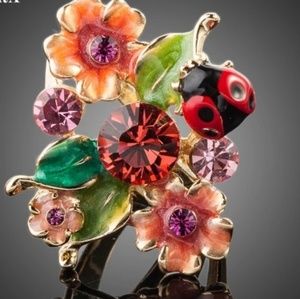 Flower ladybug ring